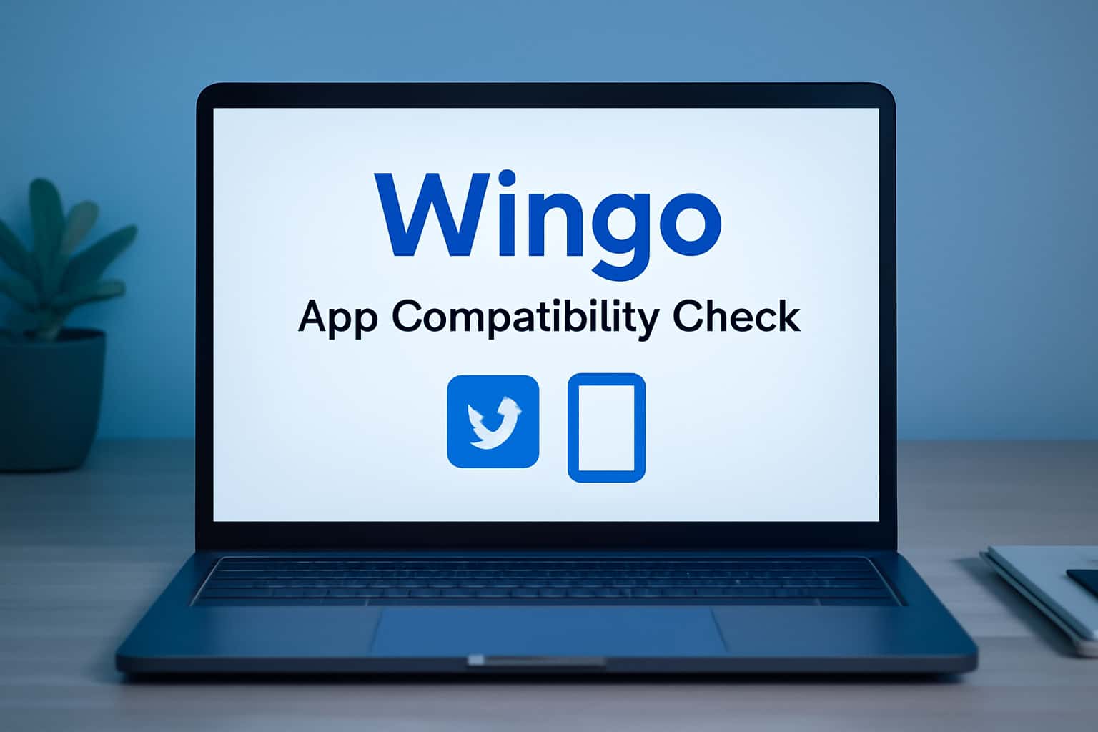 Informative scene showcasing the Wingo App Compatibility Check with prominent text.
